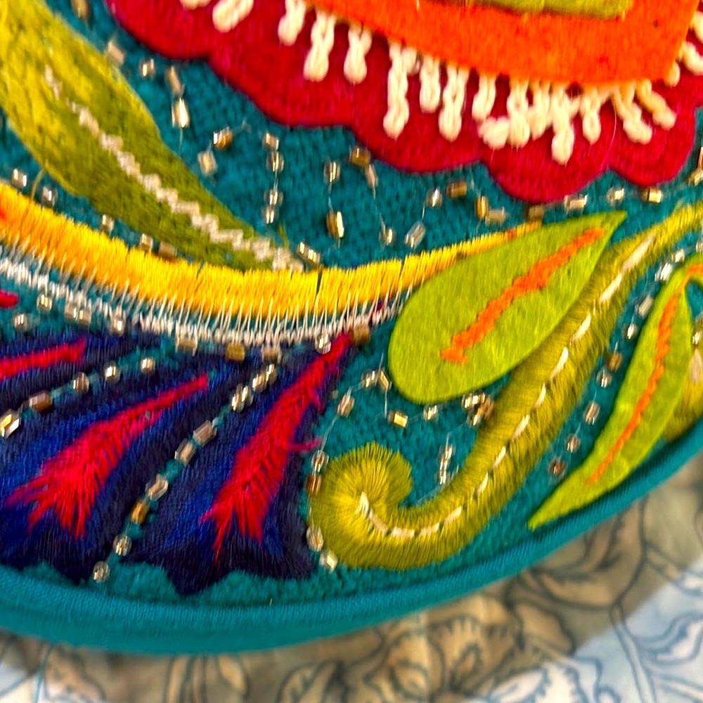 NWOT- Colorful Embroidered Teardrop Accent Pillow, unique, perfect condition - Picture 8 of 16